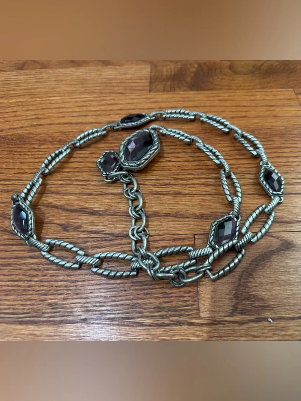 Brushed silver with Deep Purple Faceted Stones belt